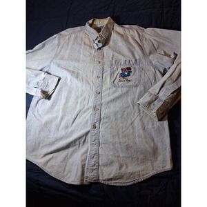 Bear Back Cartoon Network Denim Shirt Made In USA Large Blue Vintage 90s‎